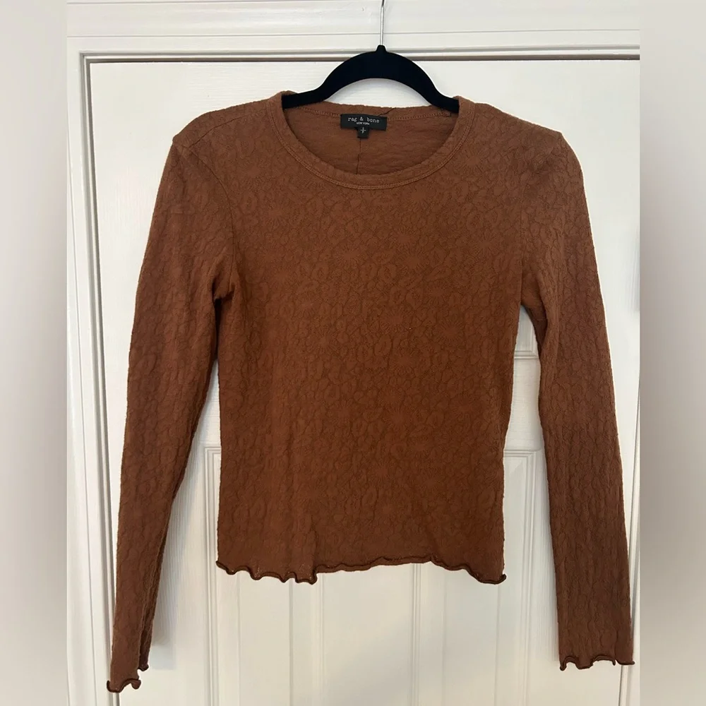 Rag & Bone | Gemma Jacquard Long Sleeve Brown Top - Picture 5 of 7